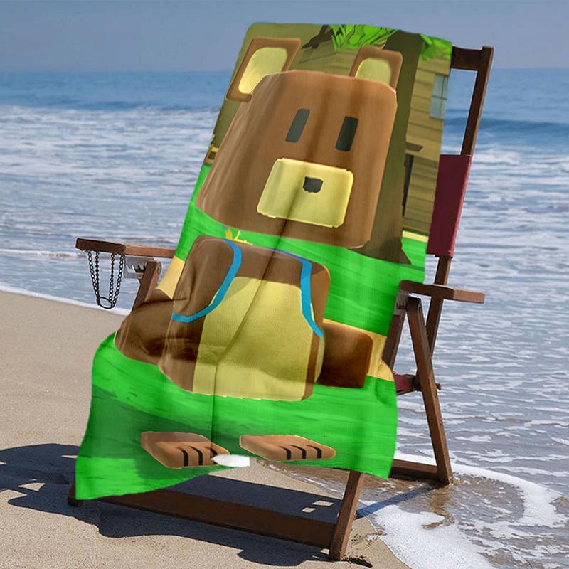 proof beach towel with Game Super Bear Adventure pattern - soft,absorbent,quick-drying,machine washable - perfect for swimming,camping,bathing