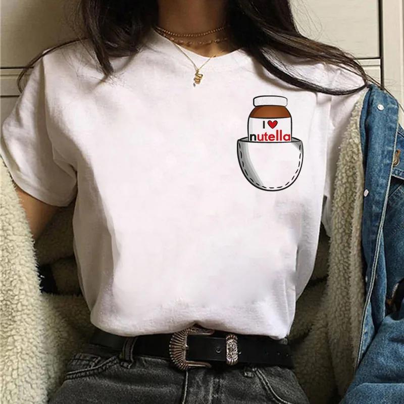 I Love Nutella Kawaii Print T Shirt Women 90s Harajuku Ullzang Fashion T-shirt Graphic Cute Cartoon Tshirt Korean Style Top Tees
