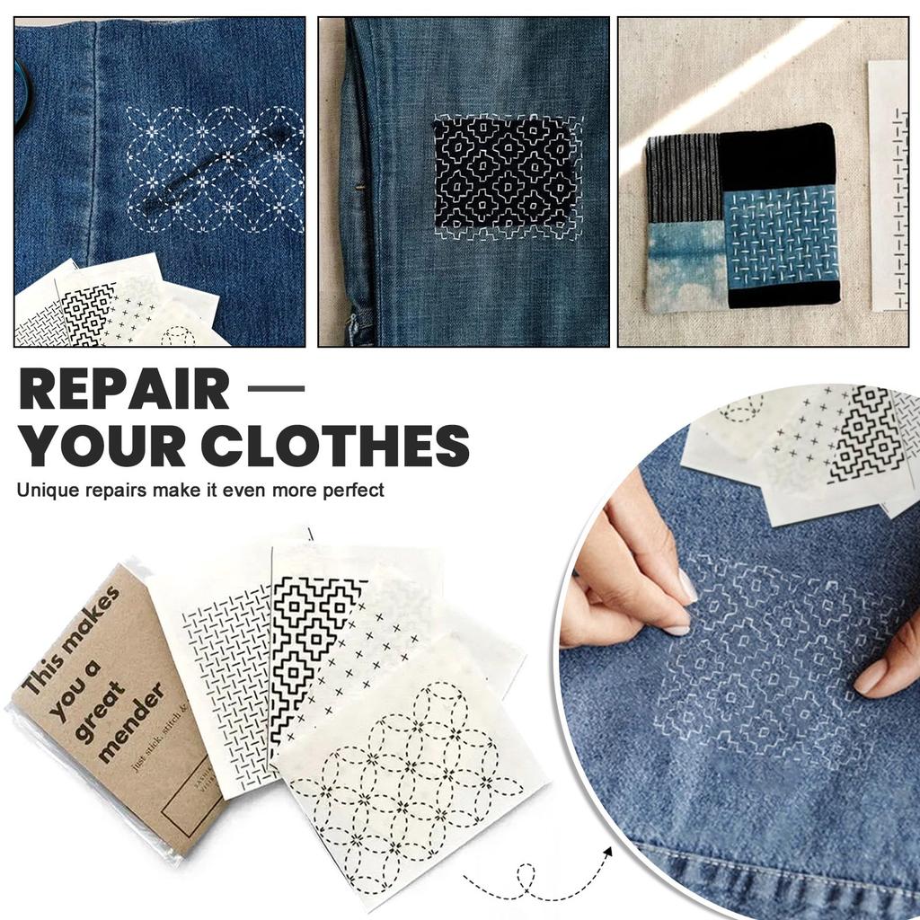 Visible Mending Transfer Sashiko Pattern, Sashiko Embroidery Pattern Set, Designs Sashiko Template For DIY Jeans & Hand Sewing Lover Beginners