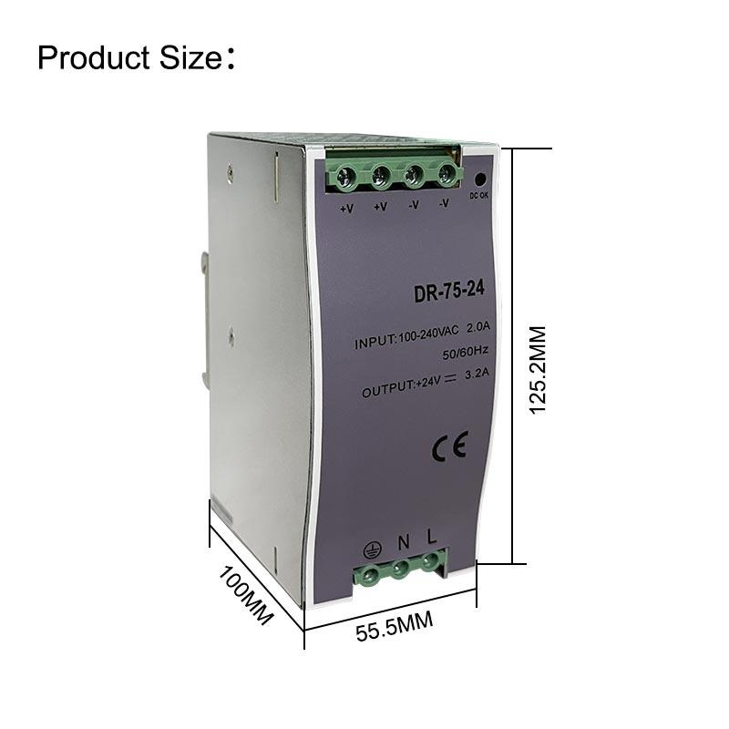 DR 75W 12V 24V 48V DC Регулируемый Тип для монтажа на DIN-рейку Малый объем Импульсный источник питания Трансформатор Выходное напряжение 1.6A 3.2A 6.5A