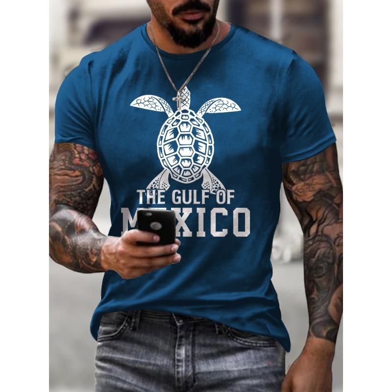 Mens Gulf Of Mexico Print T Shirt Round Neck Short Sleeve TShirts Summer Casual Tops Tees
