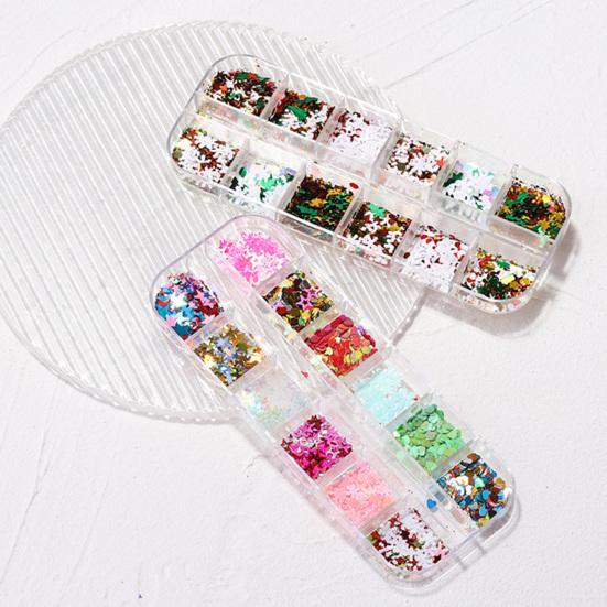 12Grids/Box Nail Sequins Стильные изысканные мини рождественские наклейки для маникюра с блестками для