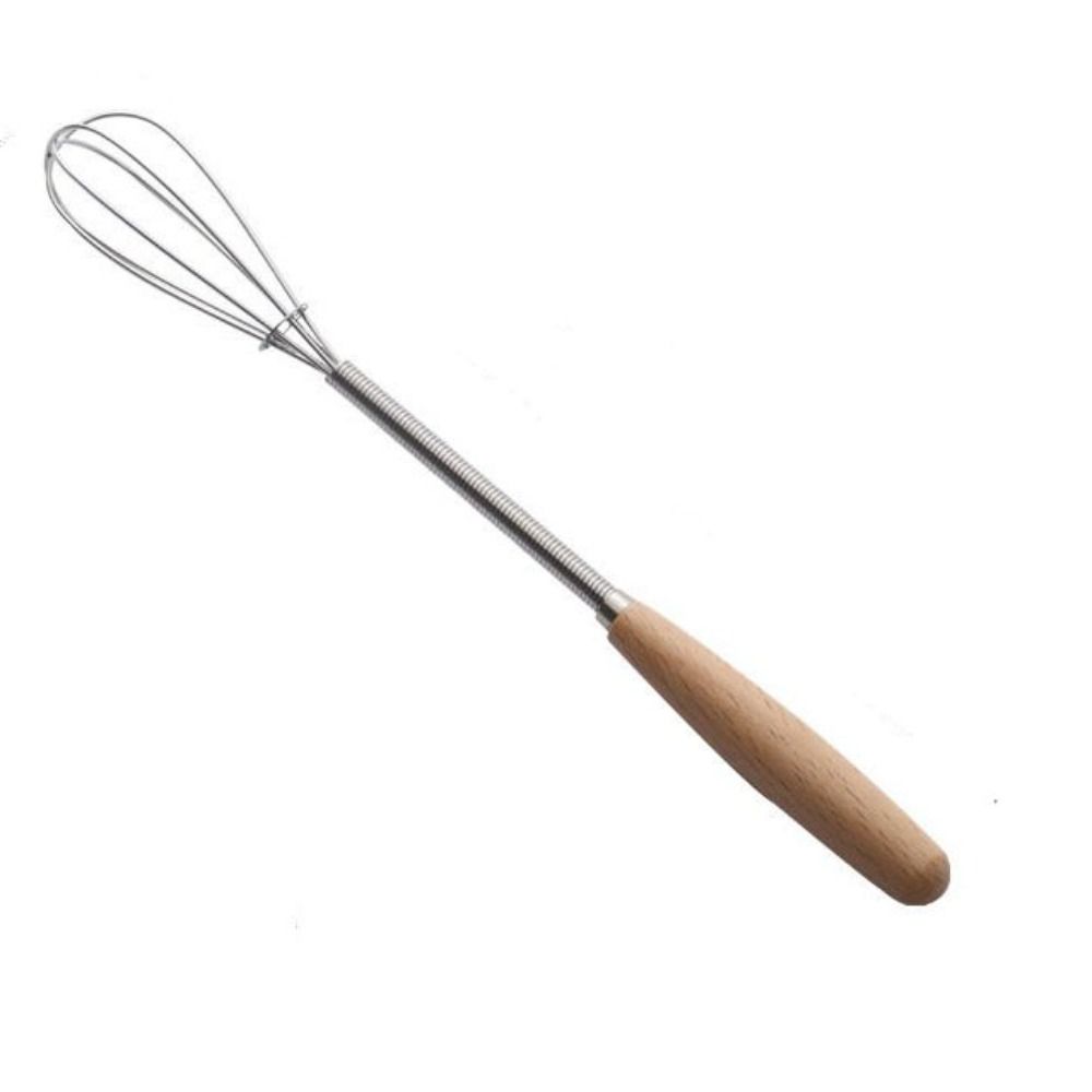 Useful Mini Egg Whisk Wooden Handle Manual Egg Beater Stainless Steel Egg Beater Cooking