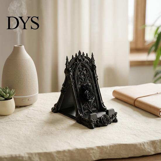 Матовый Черный Рельефный Арт-Орнамент 3D-Печатный Готический Розарий Подставка для Телефона, Винтажная Церковная Резьба Настольная Устойчивая Треугольная Подставка-Держатель для Планшета, Темный