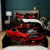 Race Car Bedding Set Twin Size Burning Red Flame Duvet Cover Set 3D Sports Car Duvet Cover 3Pcs Bedclothes King Duvet Cover