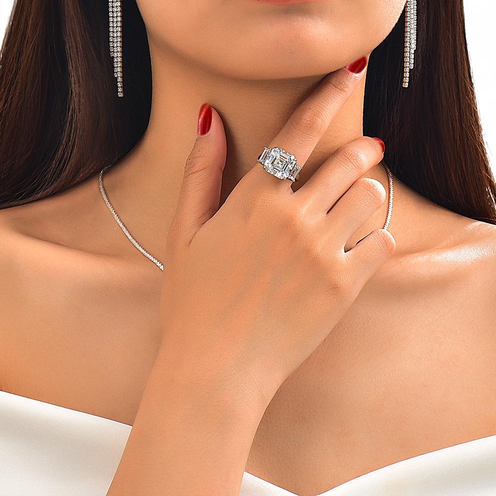 Tancise 12*12 Artificial ZirconS925 Sterling Silver Women's Jewelry Ring Luxury Temperament High Sense Wedding Ring