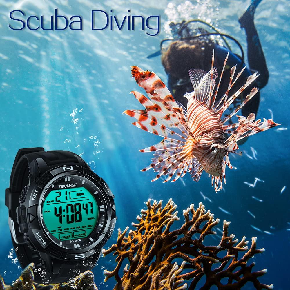 TEKMAGIC Digital Sports Dive Watch водонепроницаемые наручные часы 10 ATM с электролюминесцентной подсветкой и функцией почасового сигнала