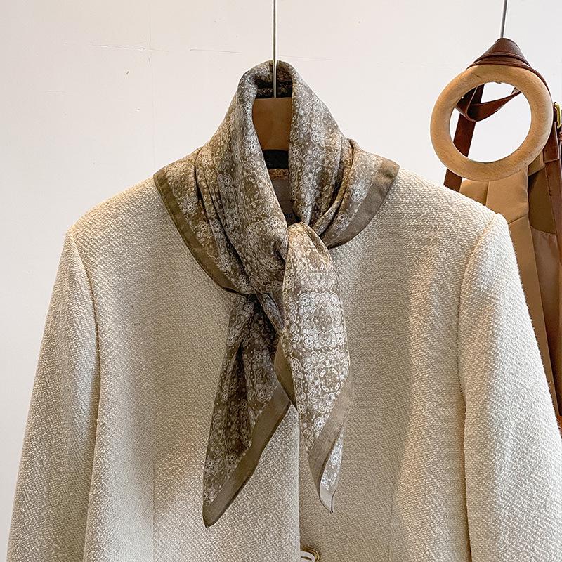 Women's French Red Cotton Silk Blend Scarf – 70CM Neck and Headscarf, Spring/Autumn Fashion Accessory