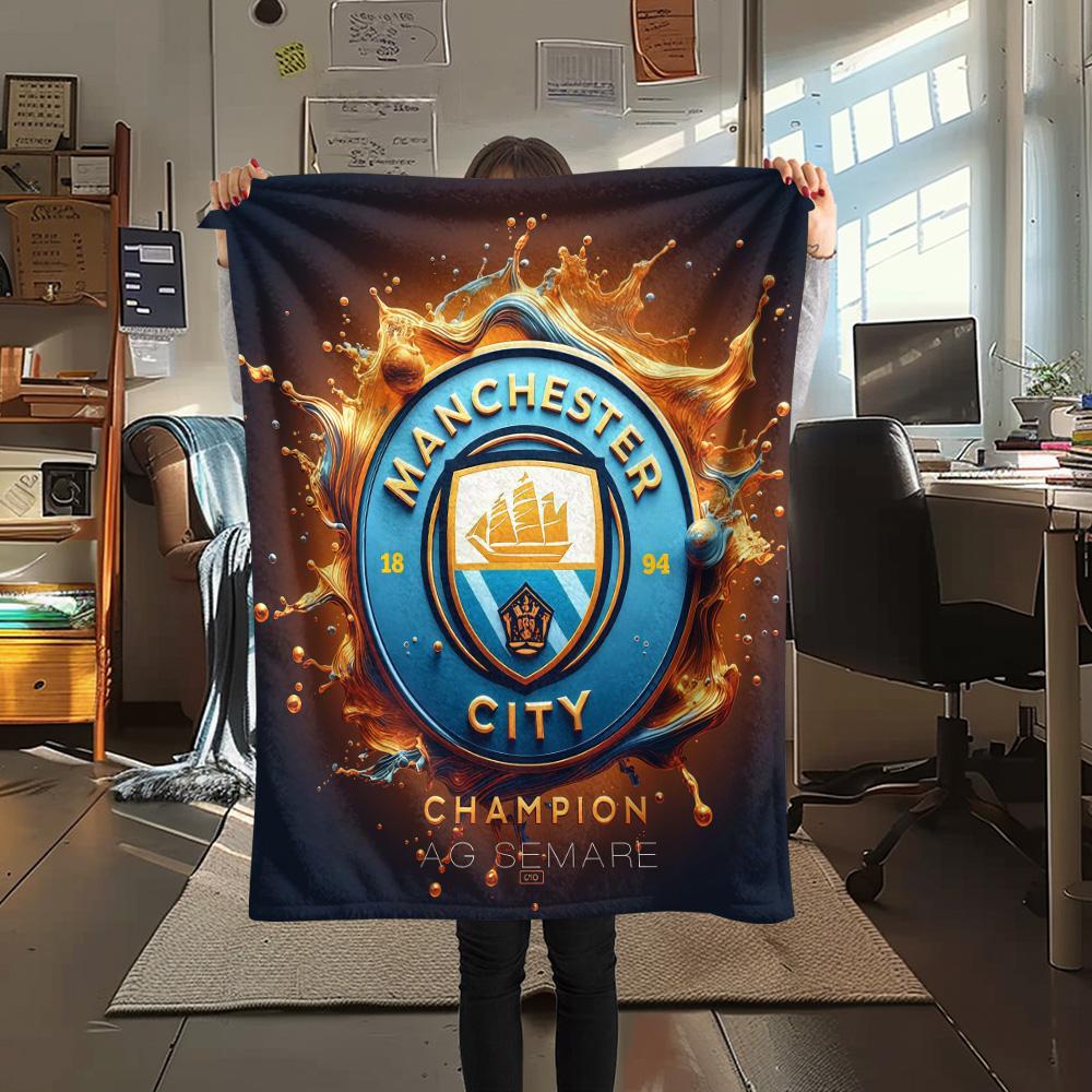 MCFC Print FlAannel Blanket, High quality Comfortable for All Seasons, Home Decor, Warmth and Comfort
