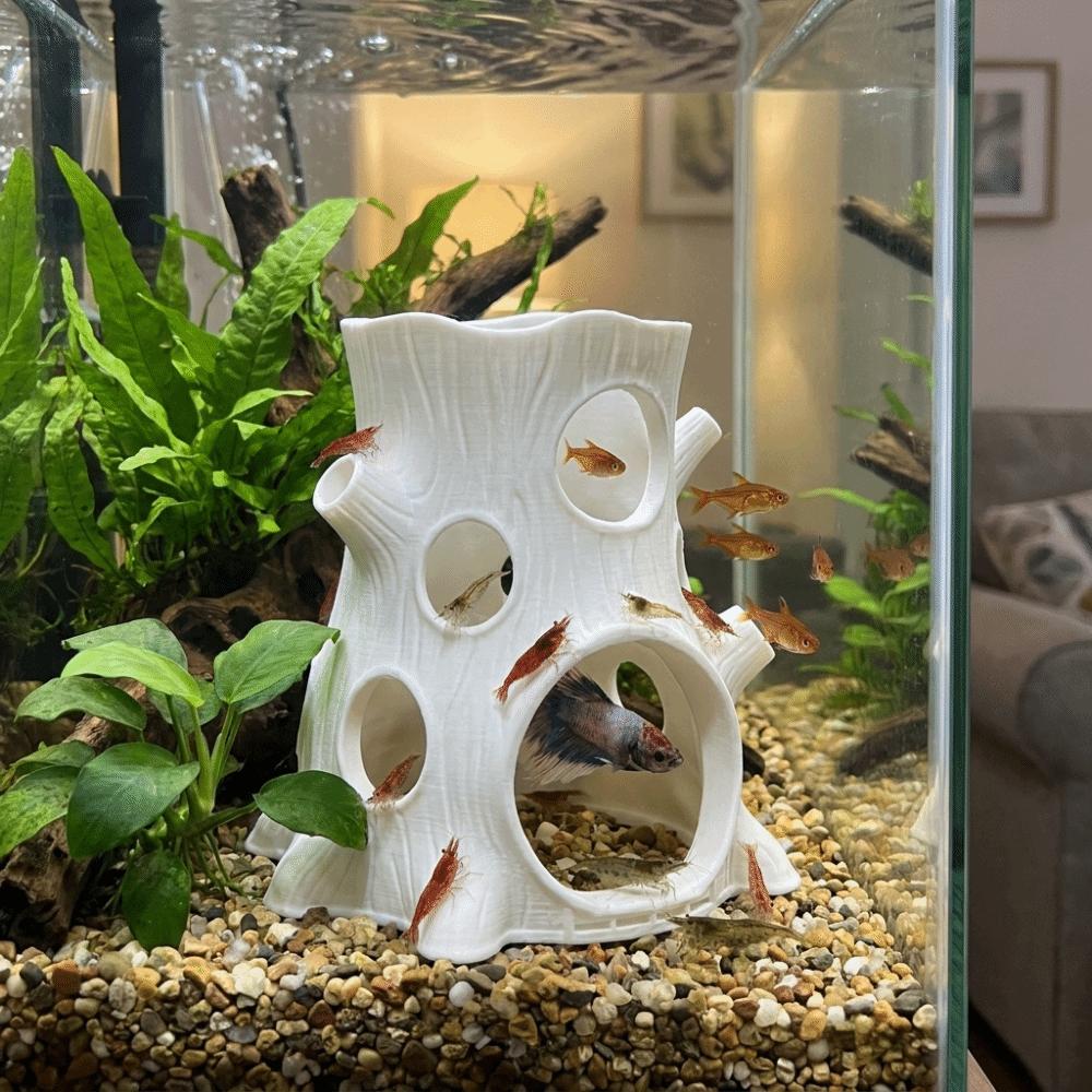 Multi-Hole Aquarium Hideaway Realistic Tree Stump Fish Shrimp Shelter Fish Tank
