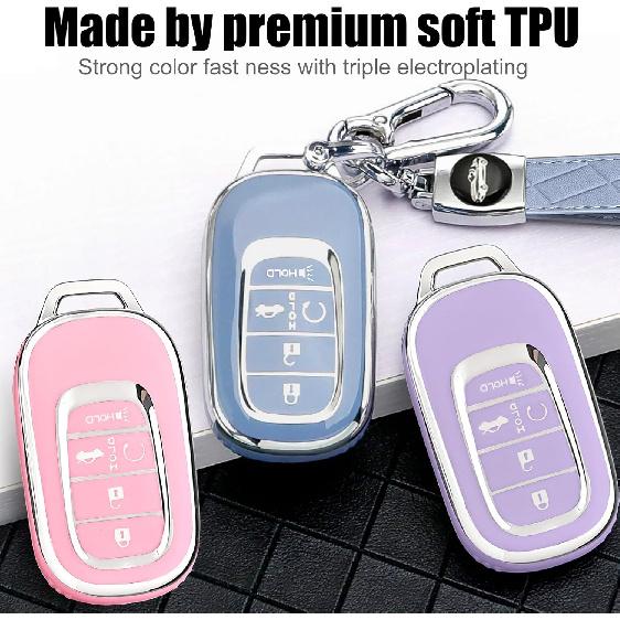 Montague Key Fob Cover For Honda With Keychain, Premium TPU Key Case Shell For 2024 Honda Accord, Civic, HR-V, CR-V, Pilot Remote Smart Car Key Fob