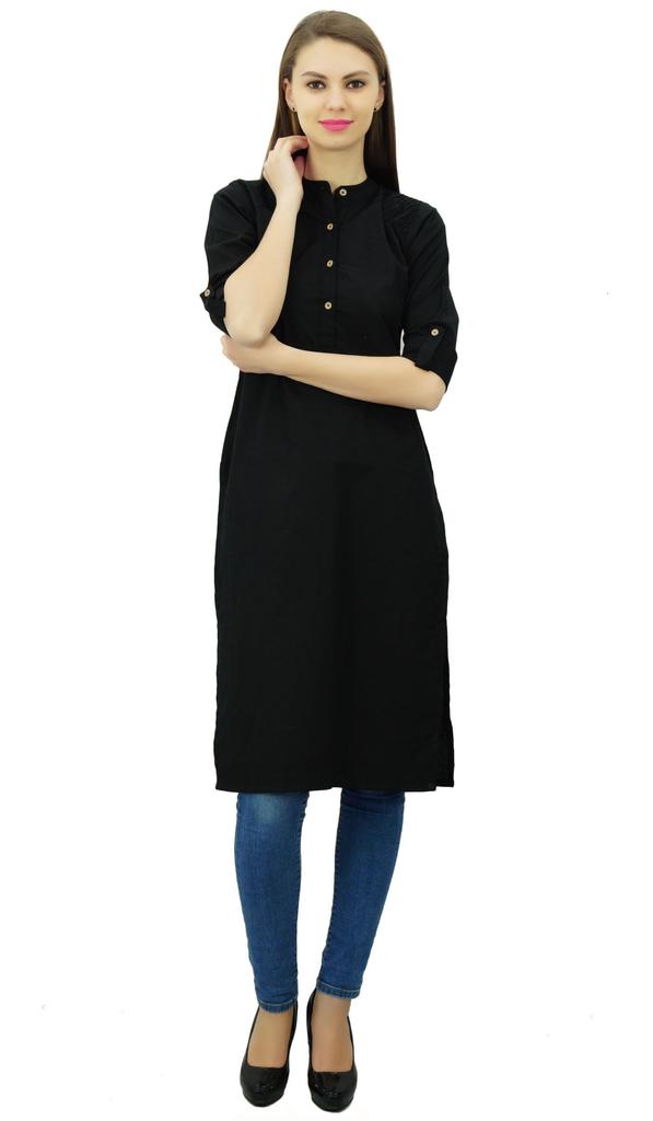 Phagun Cotton Plain Kurti Tunic Mandarin Collar Ethnic Casual Kurta Blouse