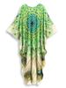 EDOLYNSA Плюс размер кафтан богемный зеленый павлин с принтом летнее длинное пляжное платье женская домашняя одежда наряд купальный костюм накидка свободный кафтан