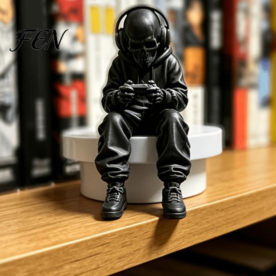 Держатель для наушников на стол, 3D-печатная фигурка скелета, Игровой декор, Сидящая статуэтка, Стенд для игровых наушников, Украшение комнаты, Сидящий на краю стола