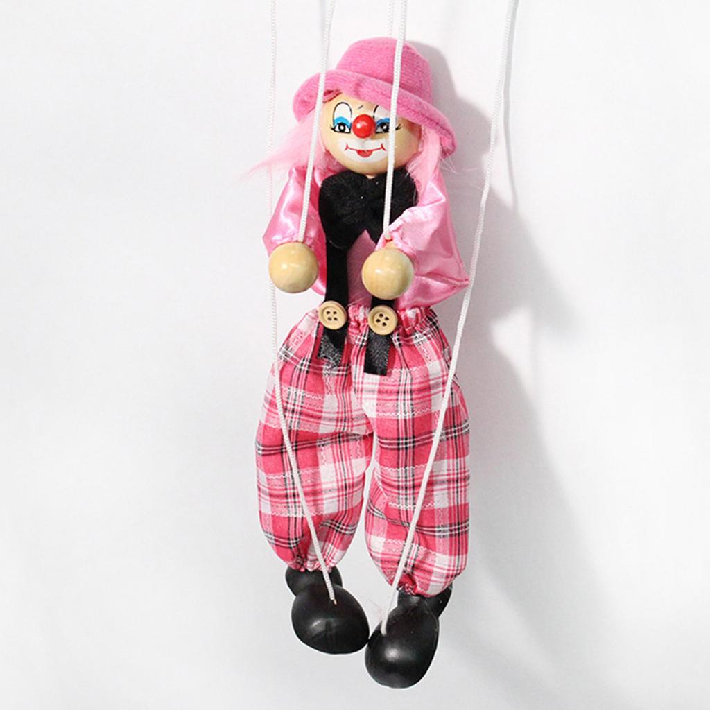 Funny Colorful Pull String Puppet Vintage Clown, Wooden Marionette Toy With Joint Activity For Baby Boys Or Girls