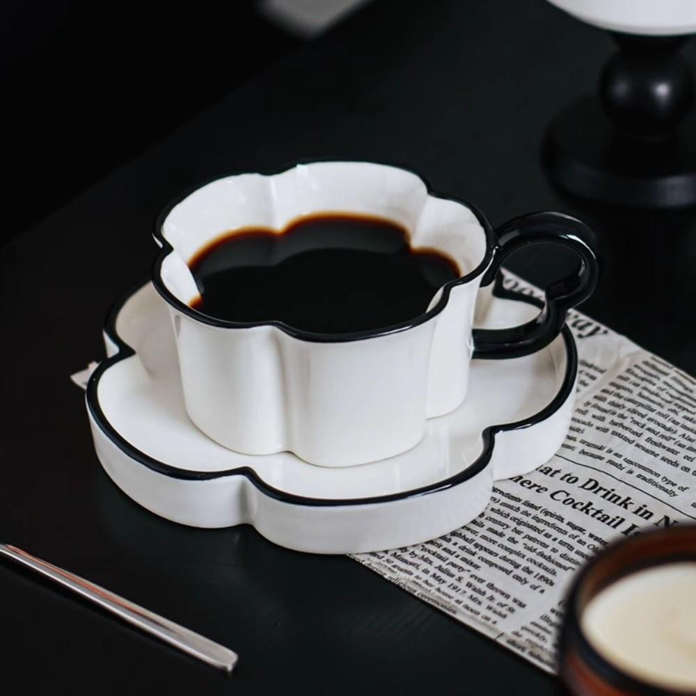Black and White Floral Mug Modern Tea Cup Tableware Coffee Cup Set Office