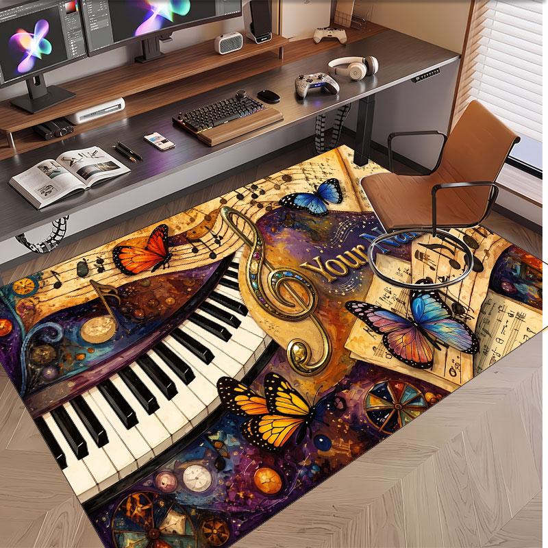 Music General Theme Soft Crystal Velvet Rug Custom Name & Text Print Non Slip Floor Rug for Bedroom Living Room