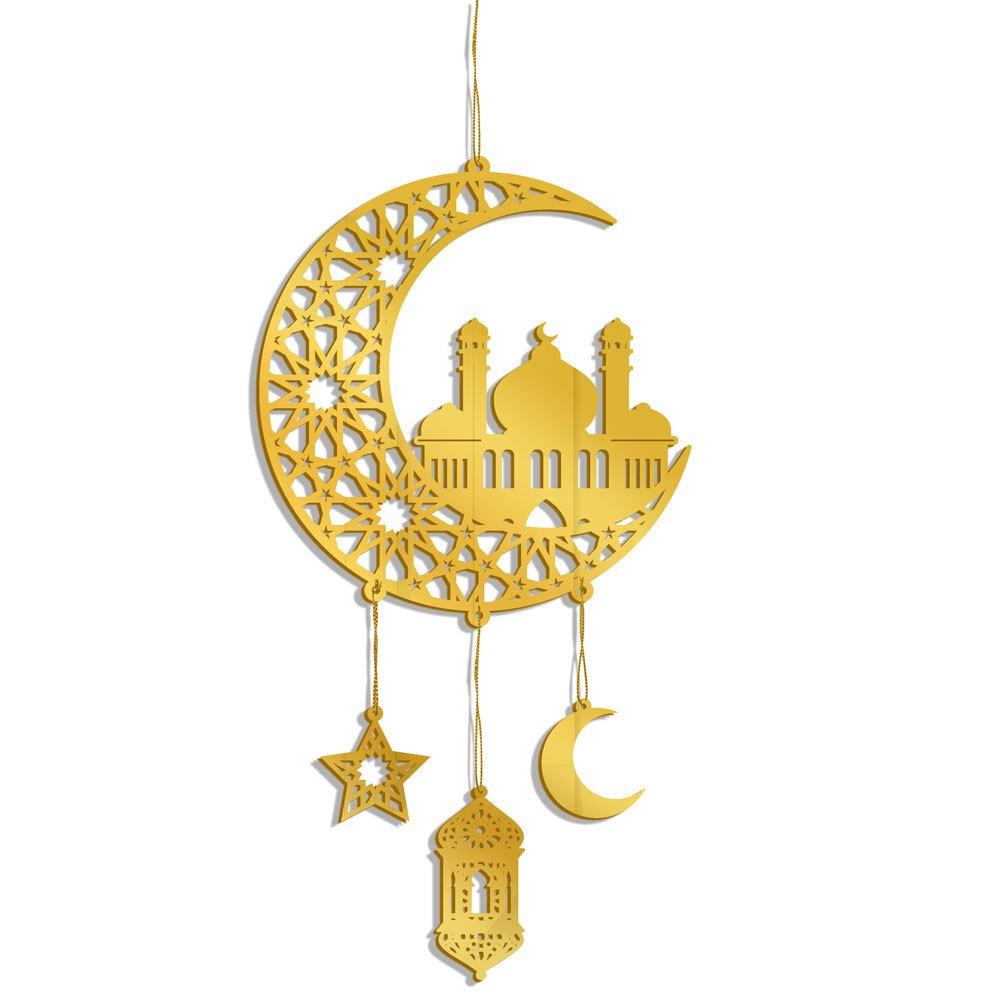 Зеркальный настенный подвес Ид Мубарак Акриловые подвески в виде луны и звезды Праздничные принадлежности