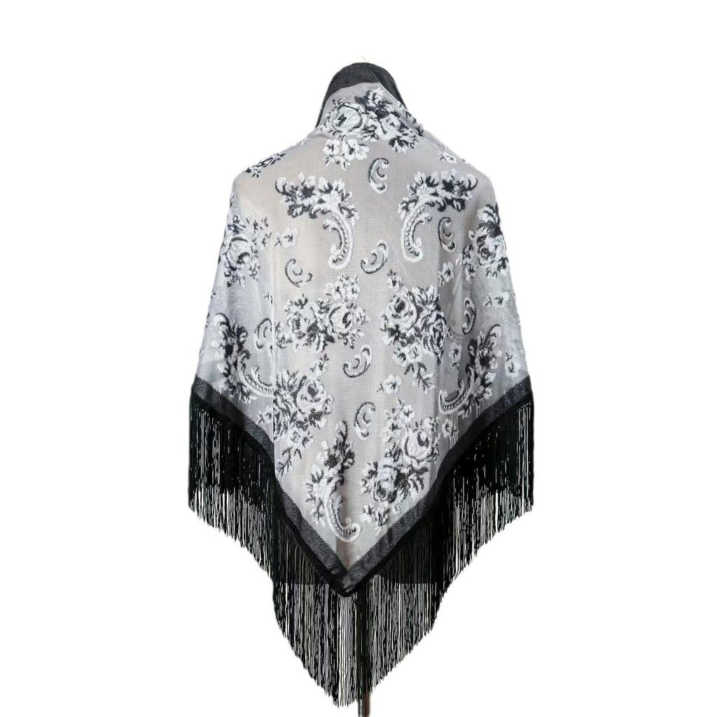 Новая бархатная жаккардовая треугольная шаль с кисточками, ретро-платье-шаль Cheongsam, треугольный шарф для банкета