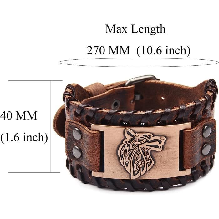 Bracelet Viking Marron Loup Fenrir – Bracelet Vintage Nordique Talisman – Bracelet Gothique Pour Costume Celtique Païen, 26.5[H1193]
