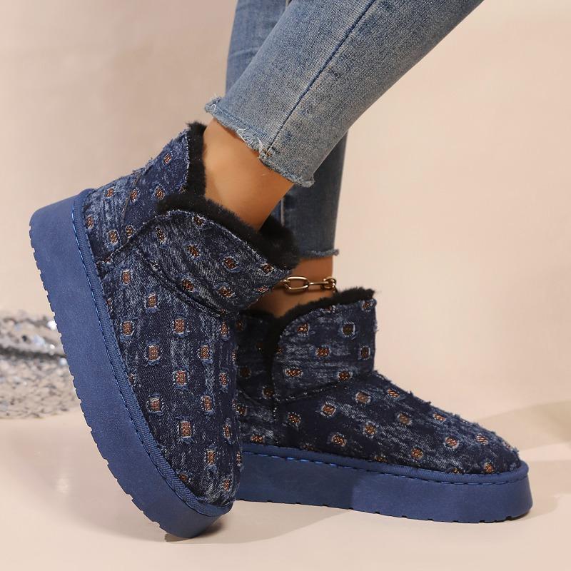 2024 Новые зимние женские короткие ботинки на толстой подошве с круглым носком, модные и удобные, плюс бархатные теплые рукава, зимние ботинки