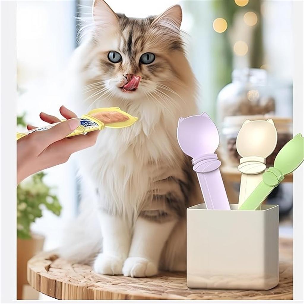 Strip Feeder Spoon - & Lickable Dispenser for Wet Food, Multi-Purpose Pet Food Can Accessory (Assorted Colors) (Beige+)