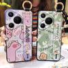 Protective Kickstand Phone Case For Huawei P70 Pro/Pura 70 Pro+ Wrist Strap Shockproof Dirt-resistant Cartoon Cute Ring