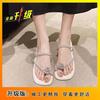 2025 Summer New Versatile Rhinestone French Thick Heel Set Toe Slippers Women Wear Sandals High-end Flip-flops