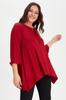 Женская стильная туника больших размеров бордовая туника большого размера с воротником на шнуровке и складными рукавами с боковым разрезом