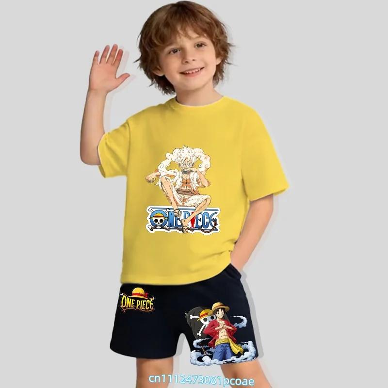 cartoon print childrens cotton shortsleeved short pants set for boys sports shirt for summer Tshirt 2piece set