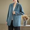 Spring Autumn Literary Vintage Cotton Linen Casual Suit Women Long Sleeve Solid Blazer Female Cardigan Coat Top