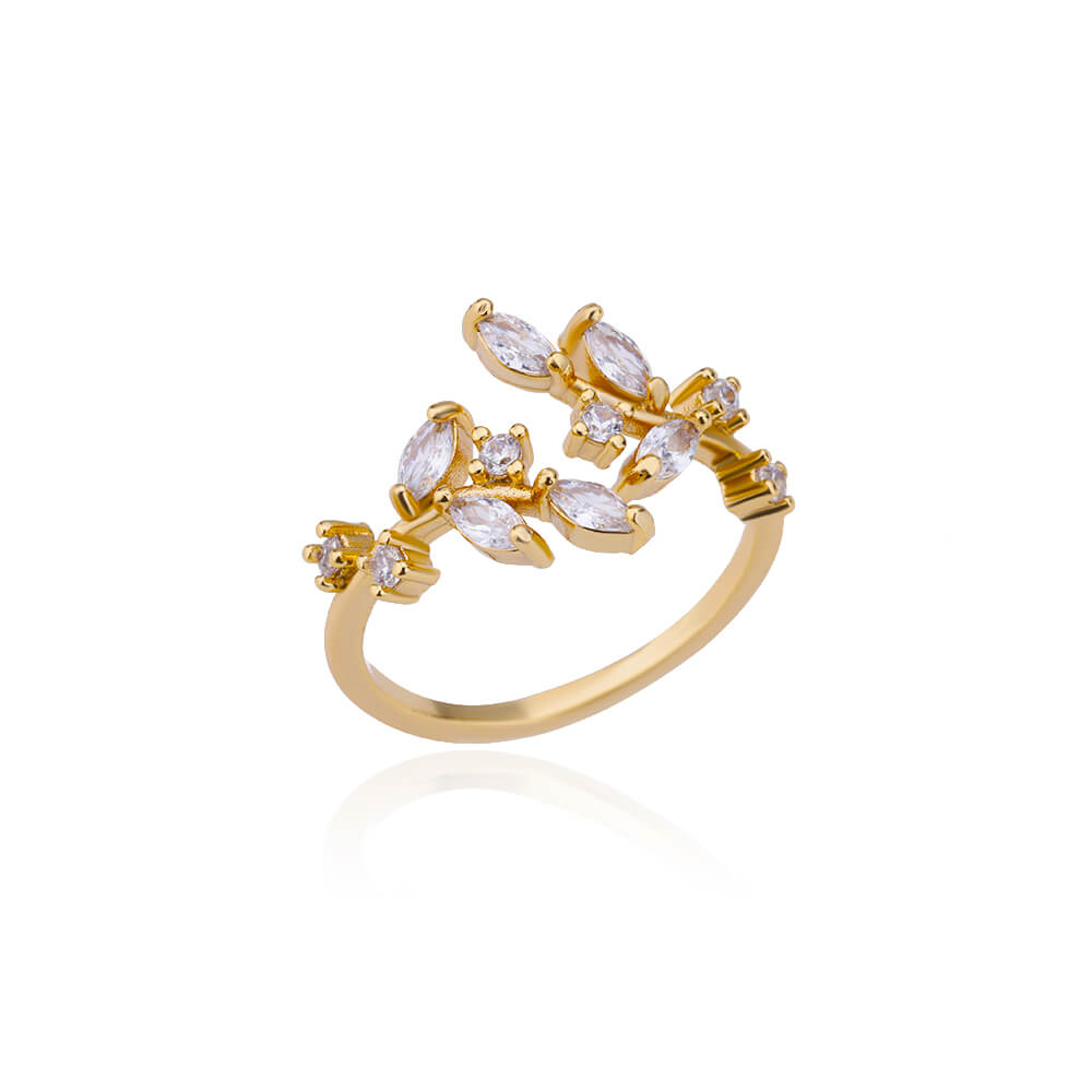 Free Shipping Zircon Leaf Rings For Women Stainless Steel Gold Color Geometric Ring New Wedding Waterproof Fashion Jewelry