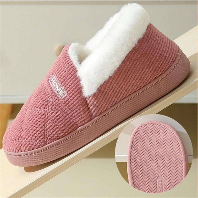 Corduroy Slippers New Winter Cotton Home Couple Antimoisture Slippery Thick Bottom Cotton Shoes