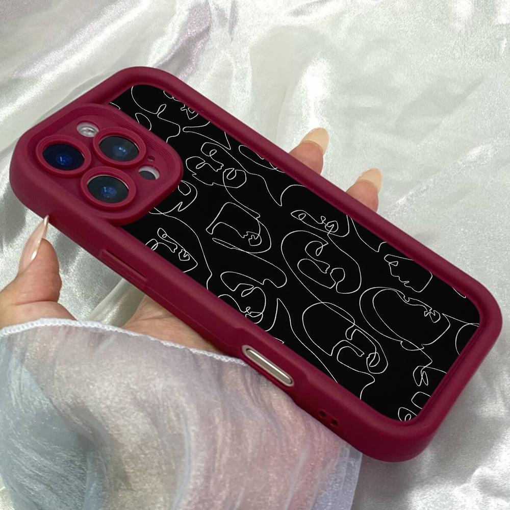 JT238 Минималистичный арт с контурами лица для iPhone 17 16 15 14 Pro Max Samsung S26 S25 Ultra A17 A16 A07 A56 A36 A26 A55 Xiaomi 15T Redmi 15c Note 14 13 Мягкий чехол