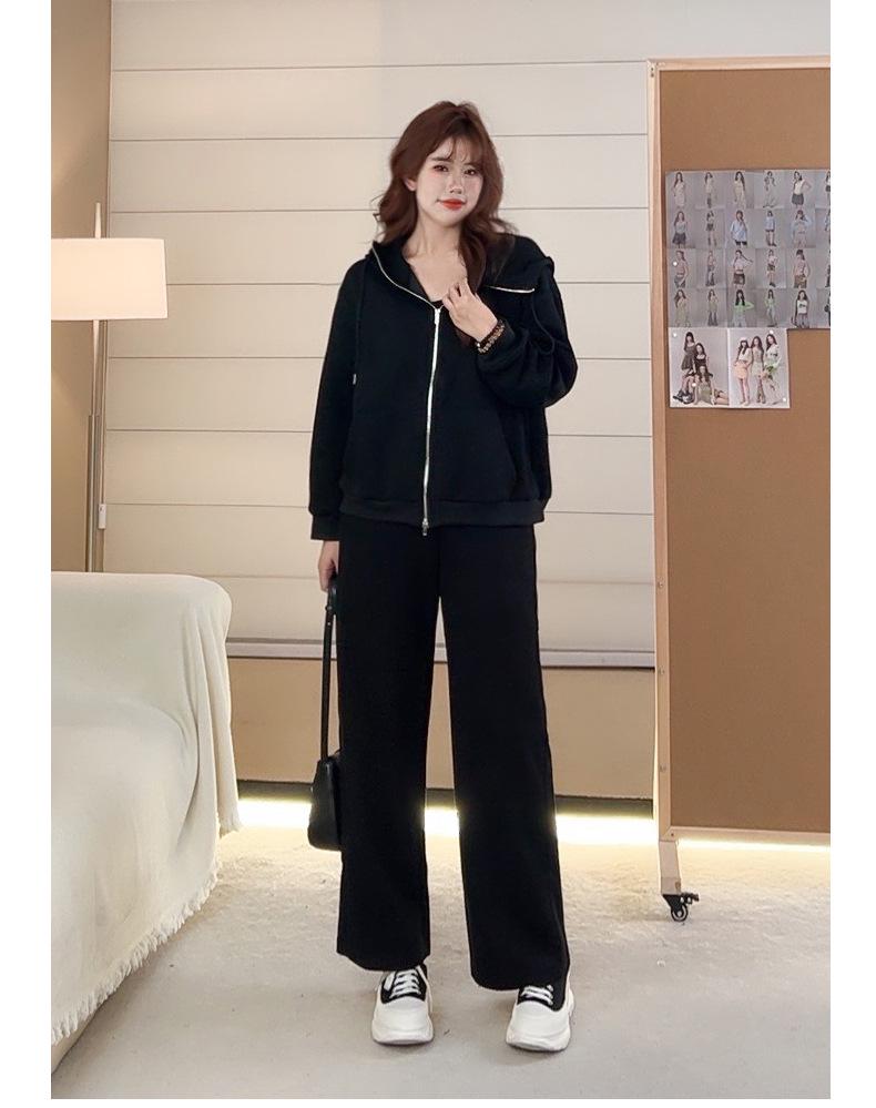 Комплект из двух предметов: толстовка большого размера: Повседневный трикотажный топ с длинным рукавом и свободные брюки для женщин