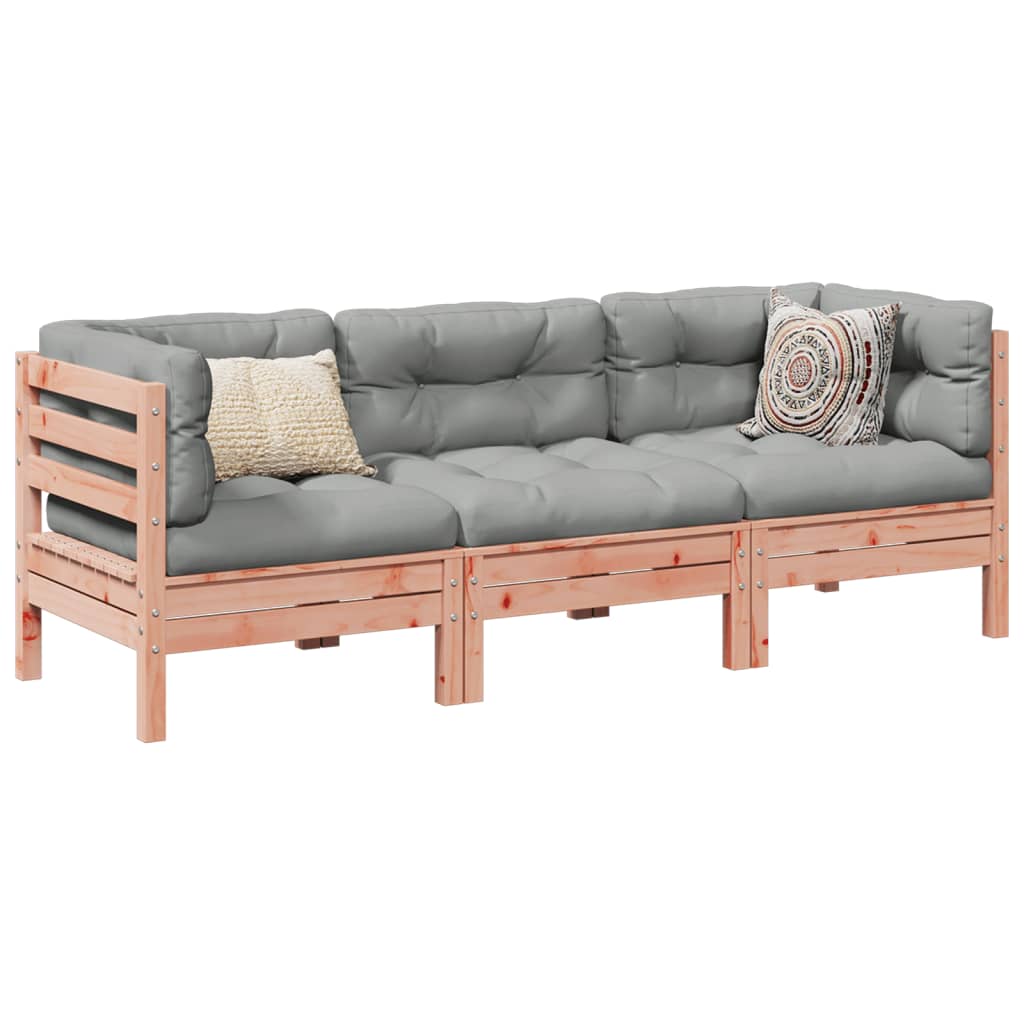 3 Piece Garden Sofa Set with Cushions Solid Douglas Fir Wood
