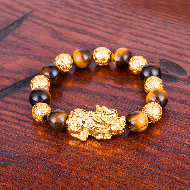 Agate Pixiu Bracelet with Mantra Beads - Gold-Plated Beaded Bracelet for Men and Women