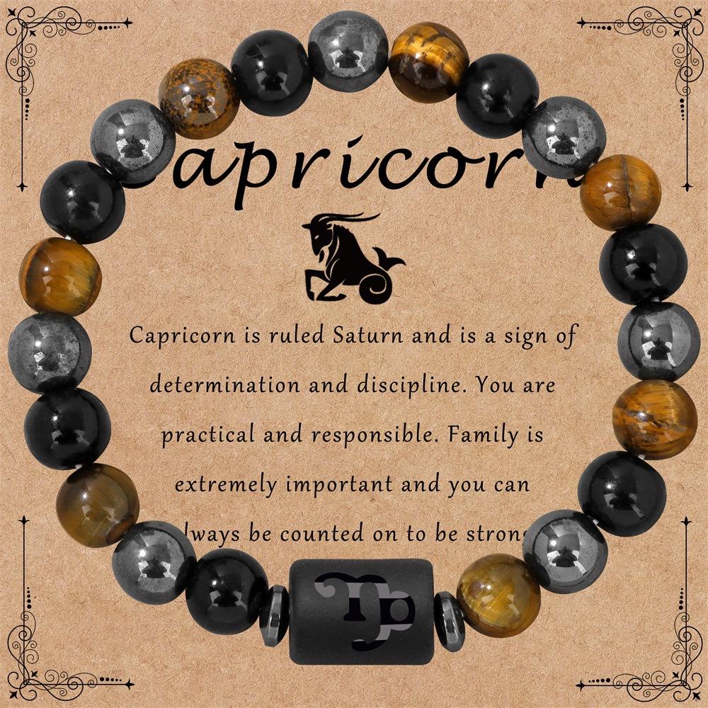 12 Zodiac Constellation Sign Bracelet Triple Protection Tiger Eye Hematite Beads Bracelets for Couples Friendship Jewelry Gifts