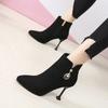 Fashion Black Pointed Toe Rhinestone Woman Short Shoes Autumn Winter Fleece-Lined Heeled Ankle Boots for Women New In Trend 2025 Booties