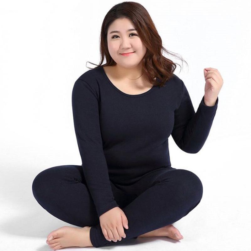 2 шт. теплое однотонное термобелье с круглым вырезом, высокое качество, большие размеры, длинные кальсоны, женские форменные комплекты M-10XL