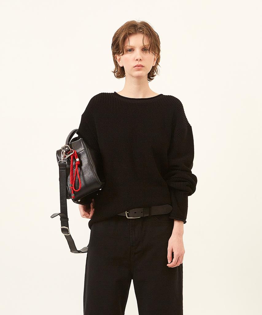 LABELARCHIVE W Vianne Rolled Edge Supima Sweater Black