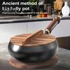 Traditional Cast Iron Wok Pan with Lid And Spatula 24cm Pure Iron Cookware with Physical Non-Stick Technology Coating-Free Chinese Skillet for