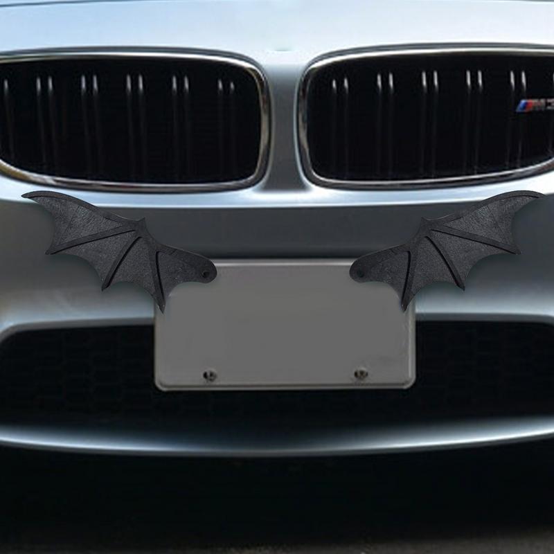 Наклейки на номерной знак с крыльями летучей мыши 2 шт., на номерной знак с крыльями летучей мыши, вид сзади, черная летучая мышь, украшение для автомобиля, водонепроницаемые черные жуткие летучие мыши для
