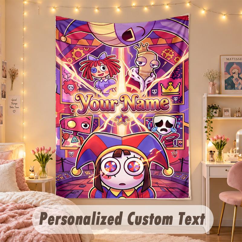 Custom Personalized Tapestry,The Amazing Digital Circus Print Custom Name Text Wall Art Hanging for Bedroom