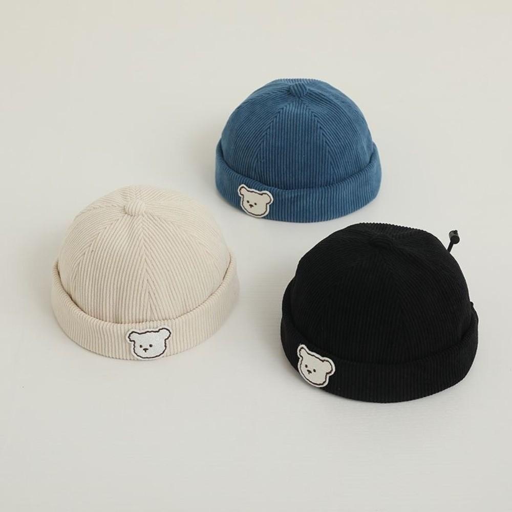 Corduroy Landlord Hat Cartoon Bear Dome Beanie Korean Style Brimless Hat Autumn Winter