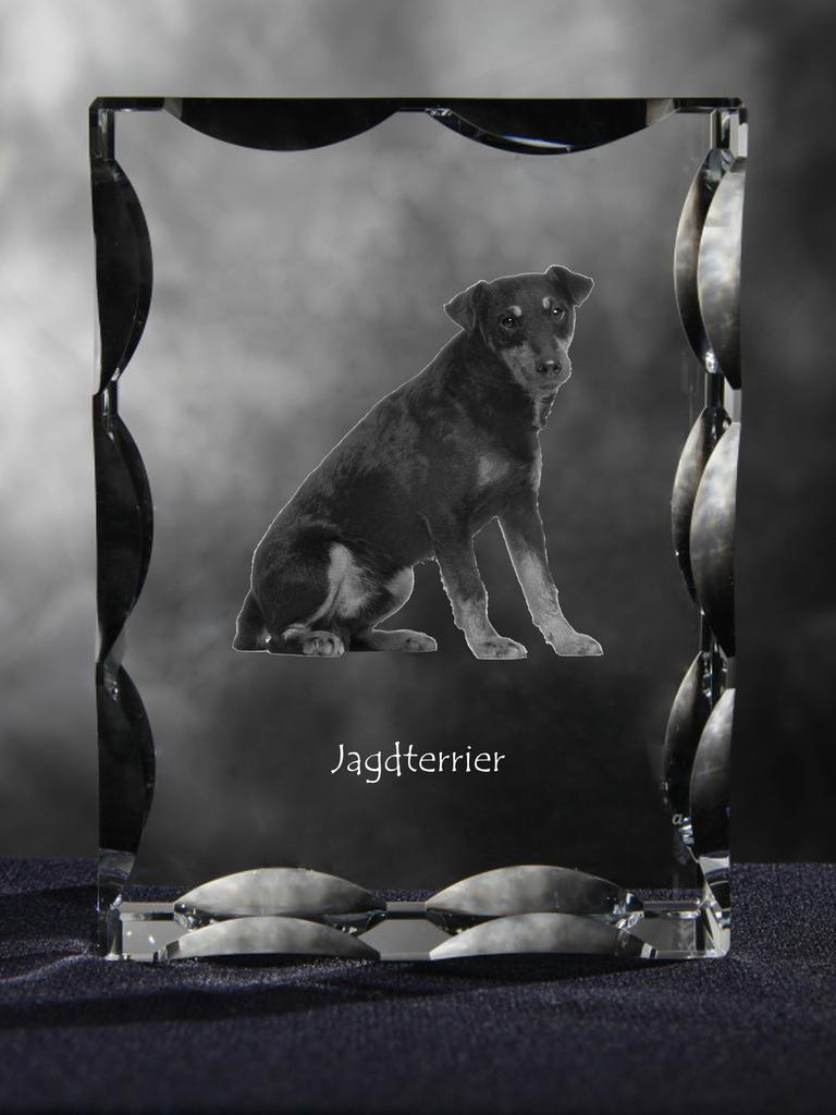 Jagdterrier - crystal with a picture of a dog, glass statuette with a picture, unique frame with a picture from Art-Dog brand