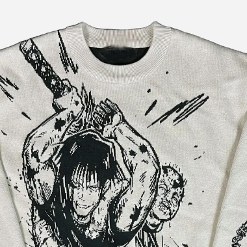 Женский пуловер с круглым вырезом и принтом аниме в готическом стиле, уличное платье, трикотажное мужское платье Harajuku Y2k
