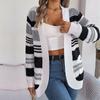 Женский осенне-зимний повседневный свитер в контрастную полоску с карманом и длинным рукавом, кардиган, пальто