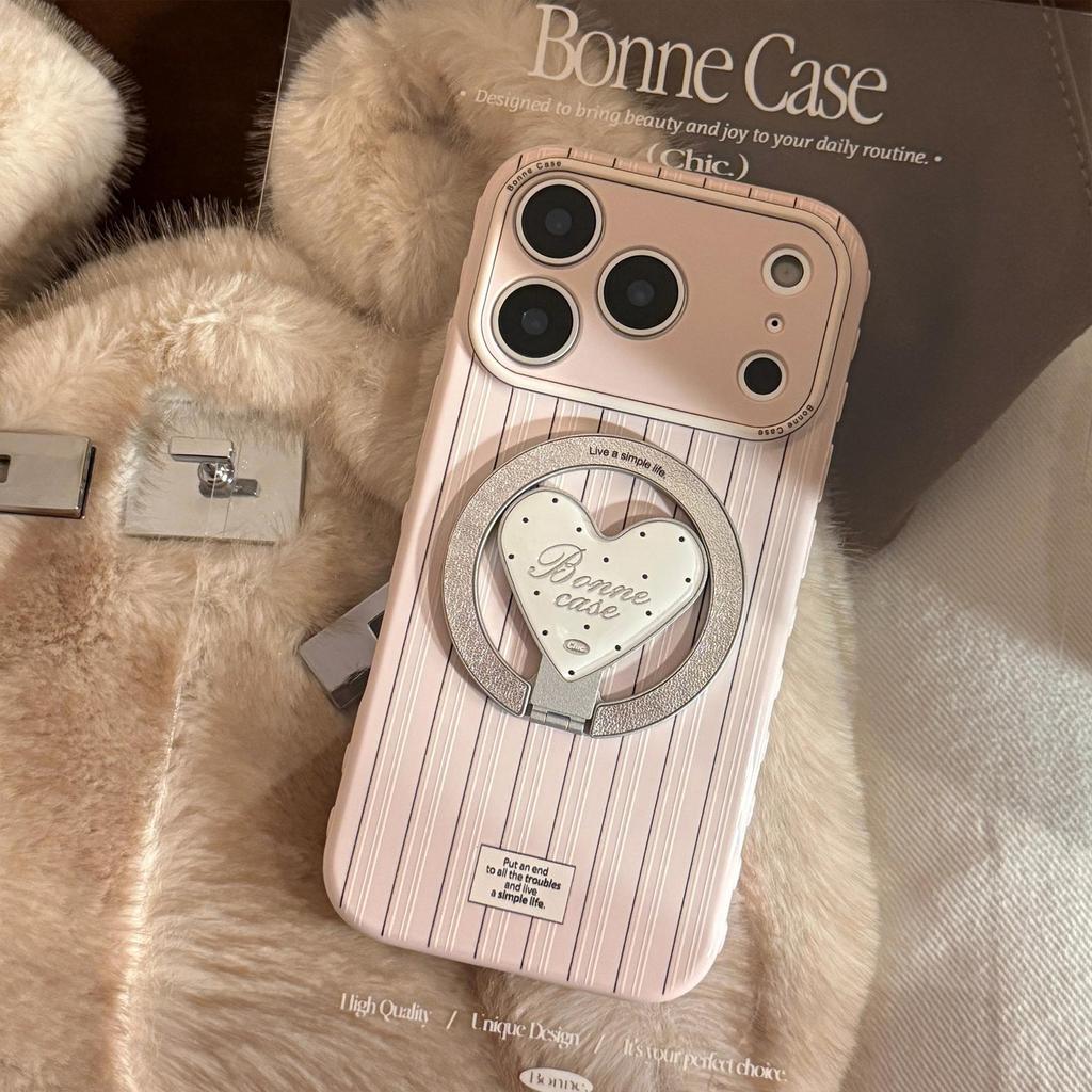 Креативный чехол-подставка в полоску в форме сердца для iPhone 16, iPhone 17, iPhone 17 Pro Max