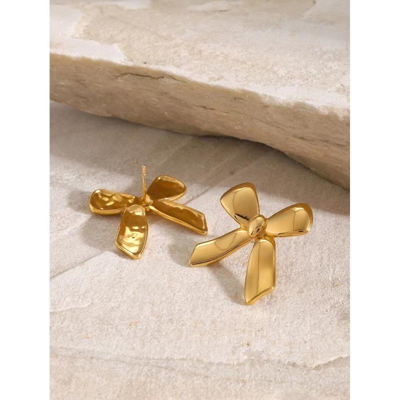 Романтичные серьги-гвоздики с бантом для женщин из нержавеющей стали золотого цвета, милые водонепроницаемые ювелирные изделия